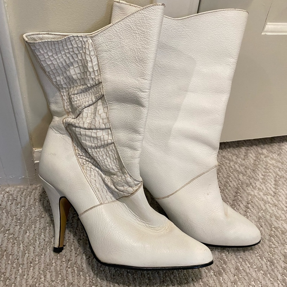 White stiletto 80’s leather boots